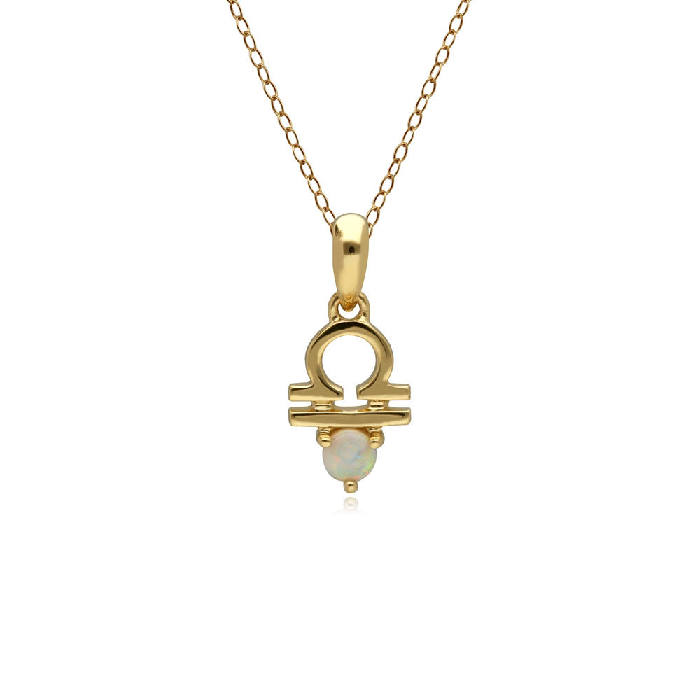 9K Yellow Gold Opal Libra Zodiac Charm Pendant 17 Oct 15 Nov