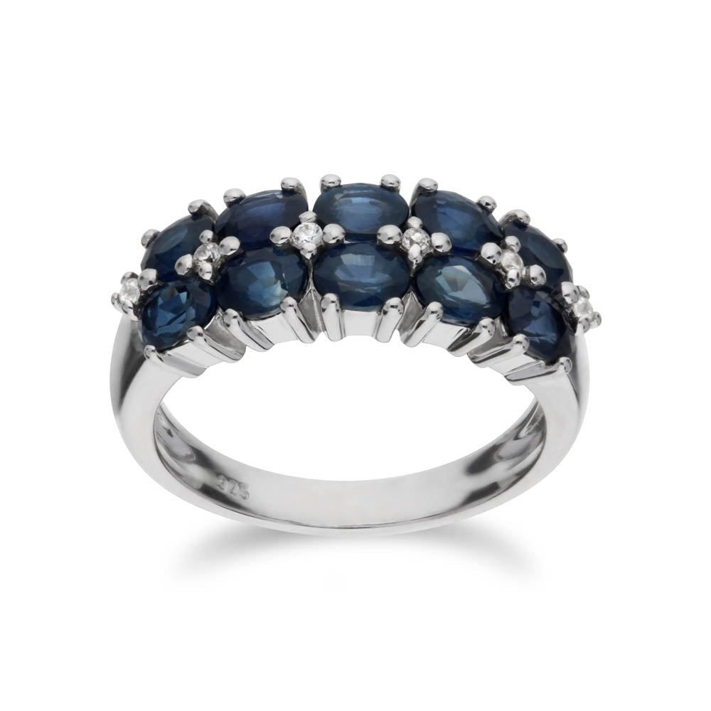 925 Sterling Silver Blue Sapphire Colorless Zircon Classic Band Ring GemondoTh