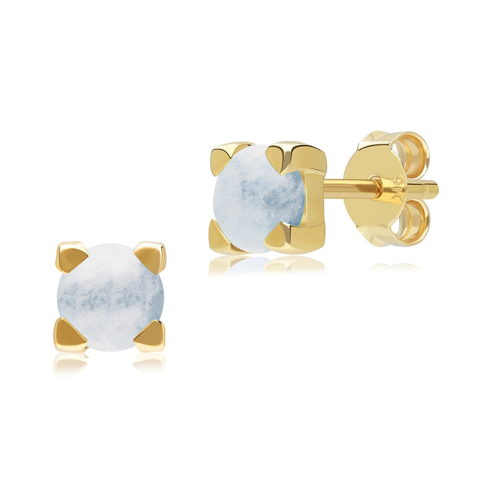 Gold Aquamarine Four Claws Stud Earrings