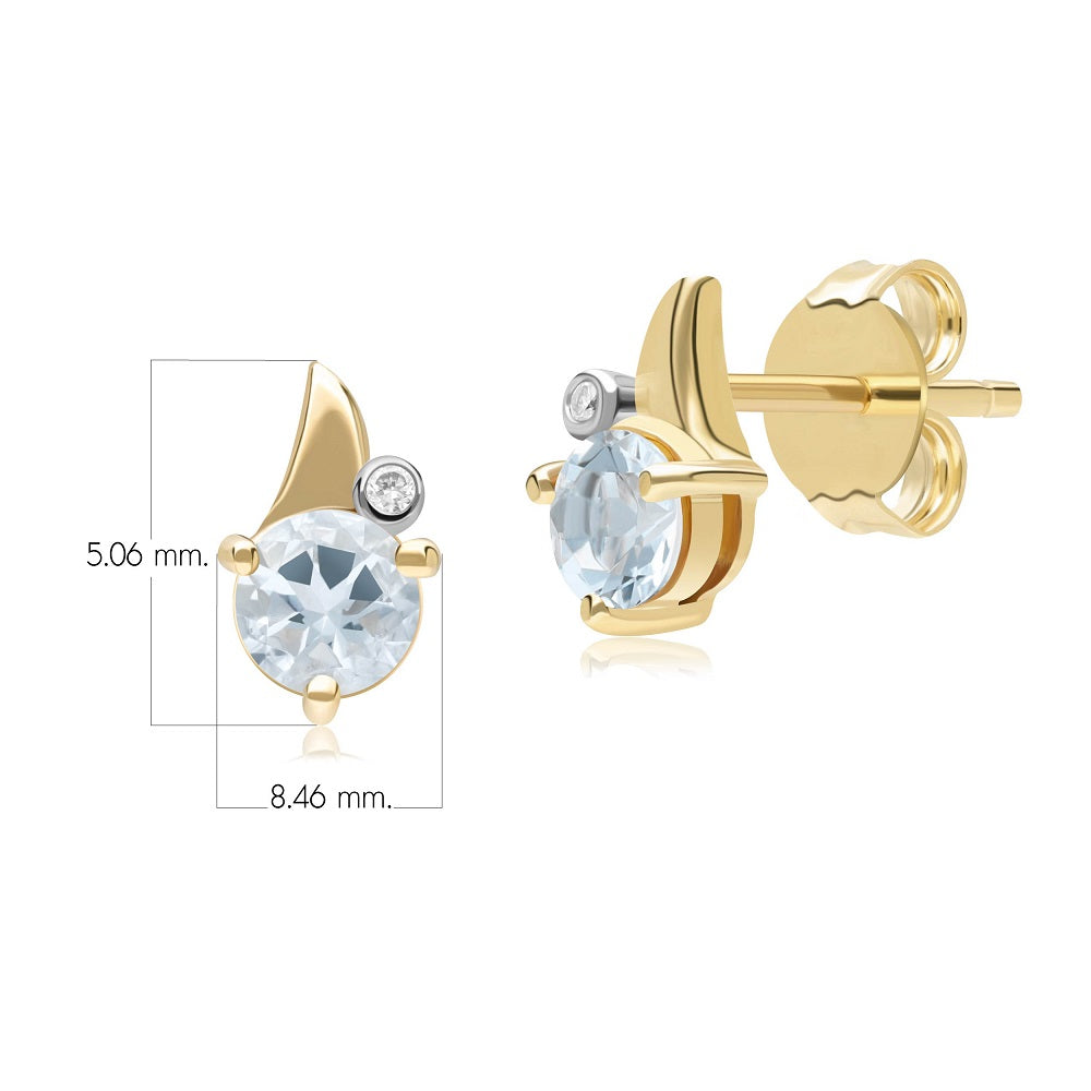 Gold Aquamarine Leaf Stud Earrings