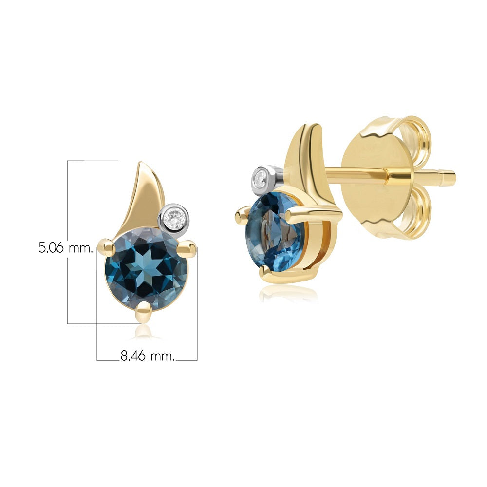 Gold London Blue Topaz Leaf Stud Earrings