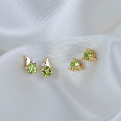 Gold Peridot Three Claws Stud Earrings