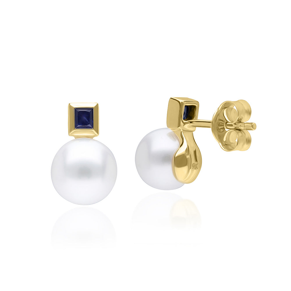 135E1810-03-9K-Gold-Pearl-and-Square-Blue-Sapphire-Earrings