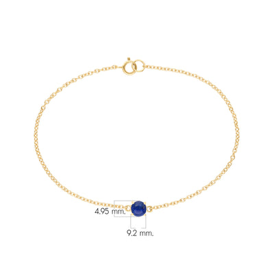 9K Gold Classic Round Lapis Lazuli Four Claws Chain Bracelet