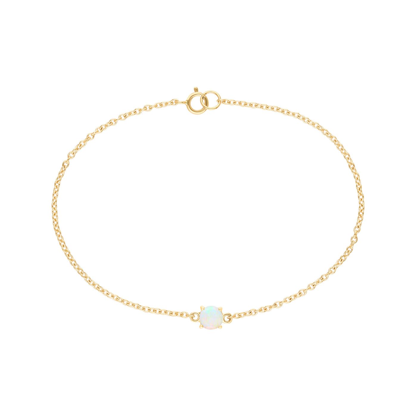 9K Gold Classic Round Opal Four Claws Chain Bracelet