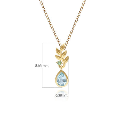 O Leaf 9K Yellow Gold Sky Blue Topaz & Tsavorite Olive Branch Pendant