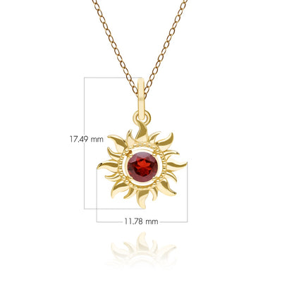 Gold Garnet January Birthstone Sunburst Pendant