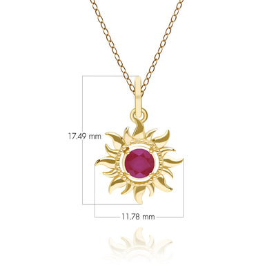 Gold Ruby July Birthstone Sunburst Pendant