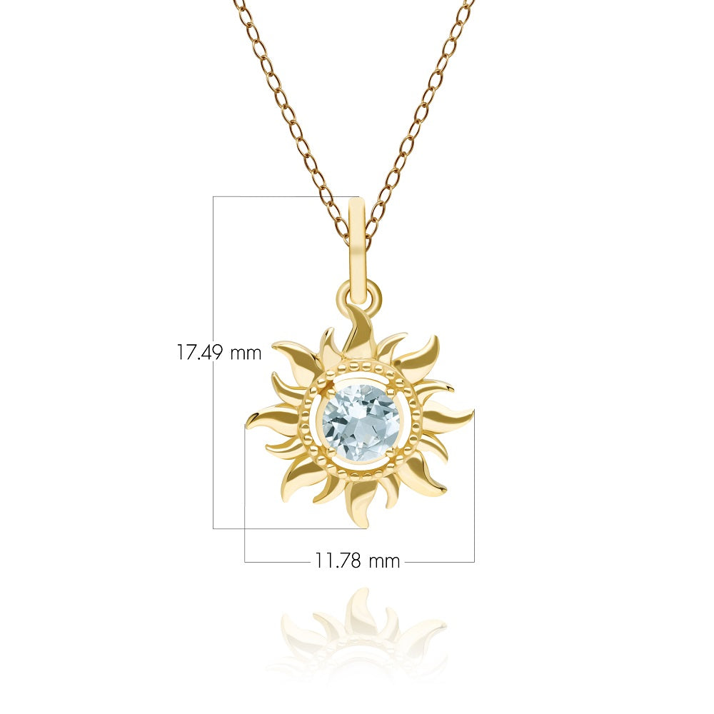 9K Gold Aquamarine March Birthstone Sunburst Pendant (Chain sold separately)