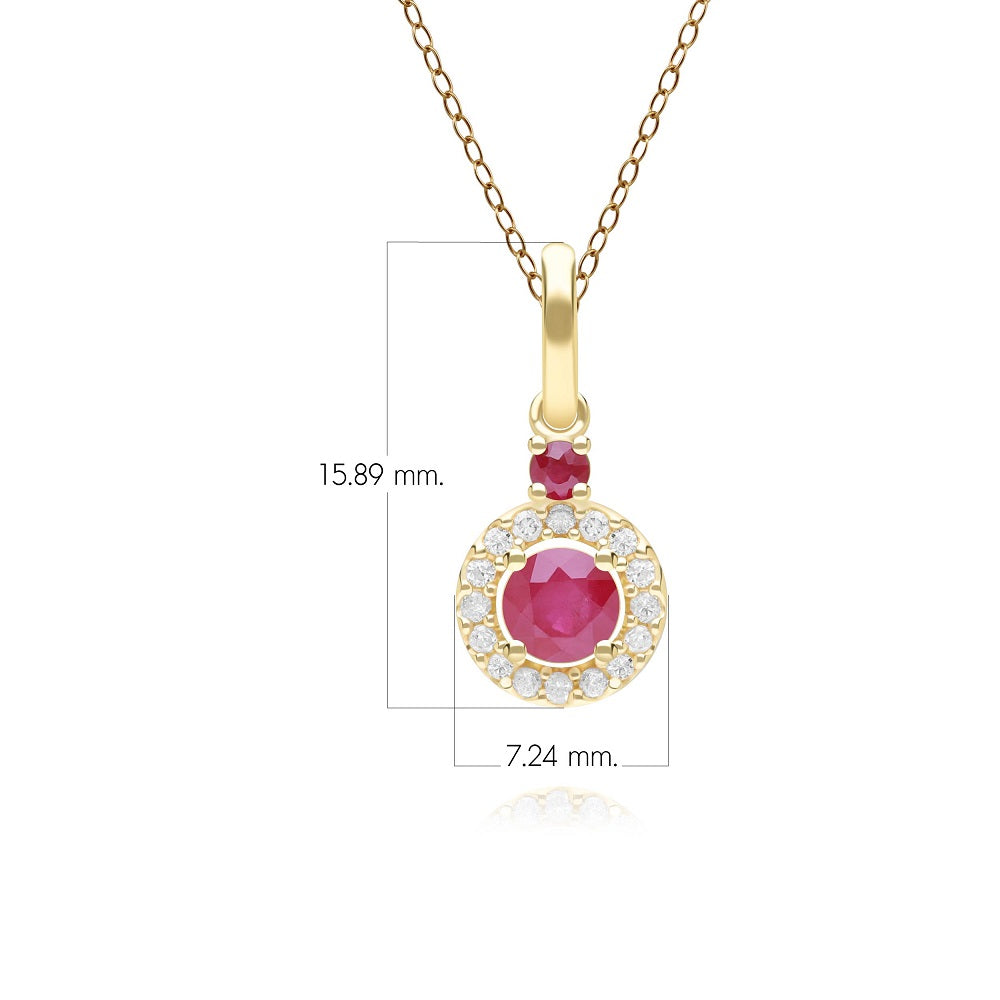 9K Gold Round Ruby & Diamond Classic Halo Drop Pendant (Chain sold separately)