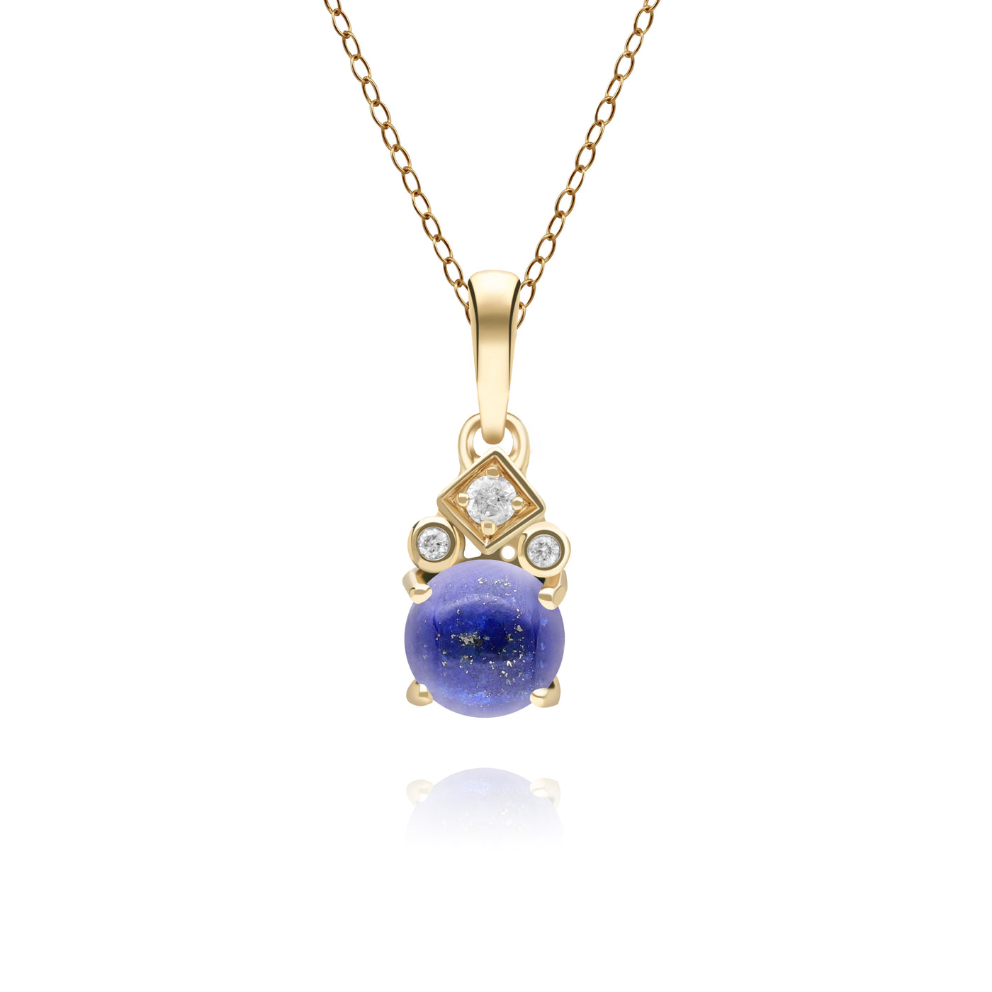 9K Gold Classic Round Lapis Lazuli Four Claws & Diamond Pendant (Chain sold separately)