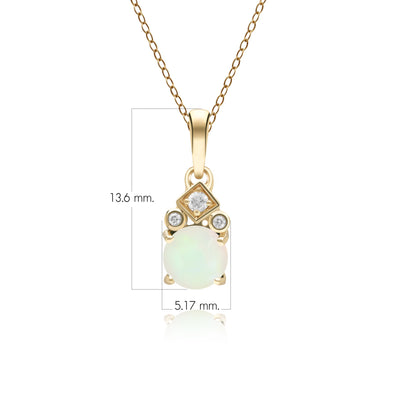 9K Gold Classic Round Opal Four Claws & Diamond Pendant (Chain sold separately)