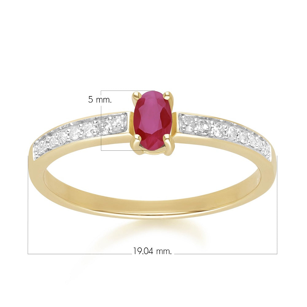 9K Gold Oval Ruby & Diamond Classic Engagement Ring