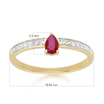 9K Gold Pear Ruby & Diamond Classic Engagement Ring