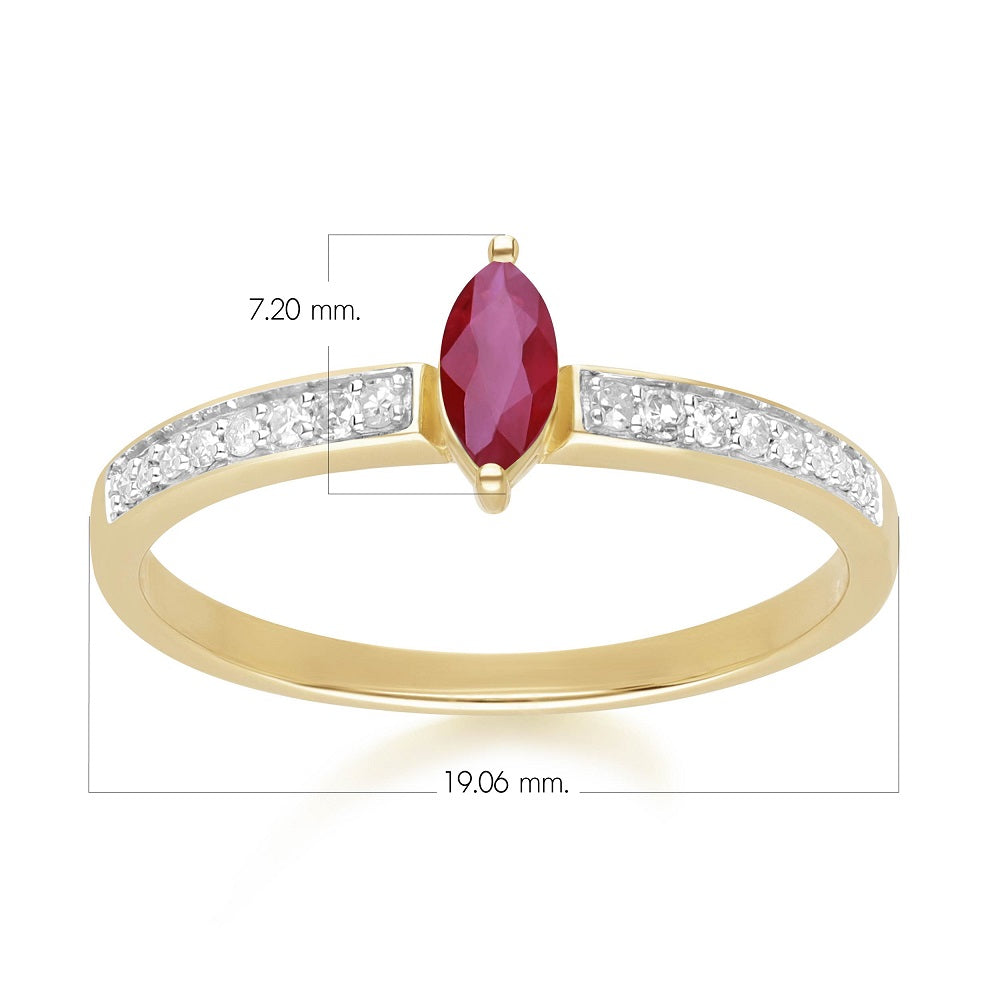 9K Gold Marquise Ruby & Diamond Classic Engagement Ring
