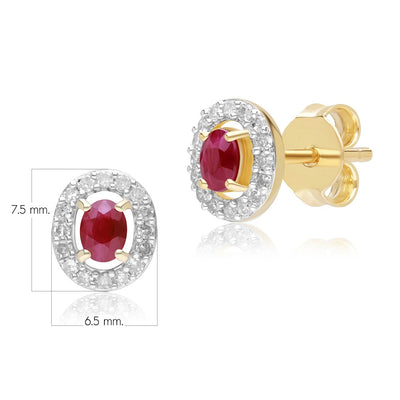 9K Gold Oval Ruby & Diamond Classic Halo Earrings