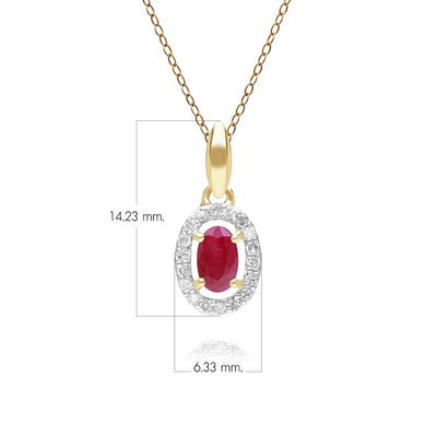 9K Gold Oval Ruby & Diamond Classic Halo Pendant (Chain sold separately)