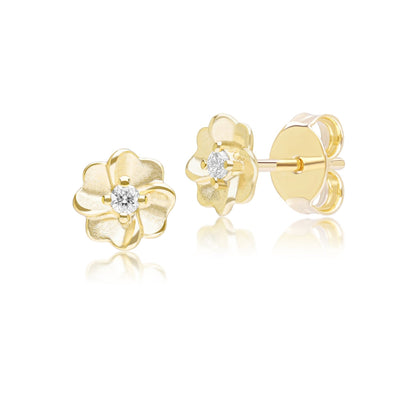 9K-Yellow-Gold-Natural-Diamond-Bloom-Floral-Stud-Earrings
