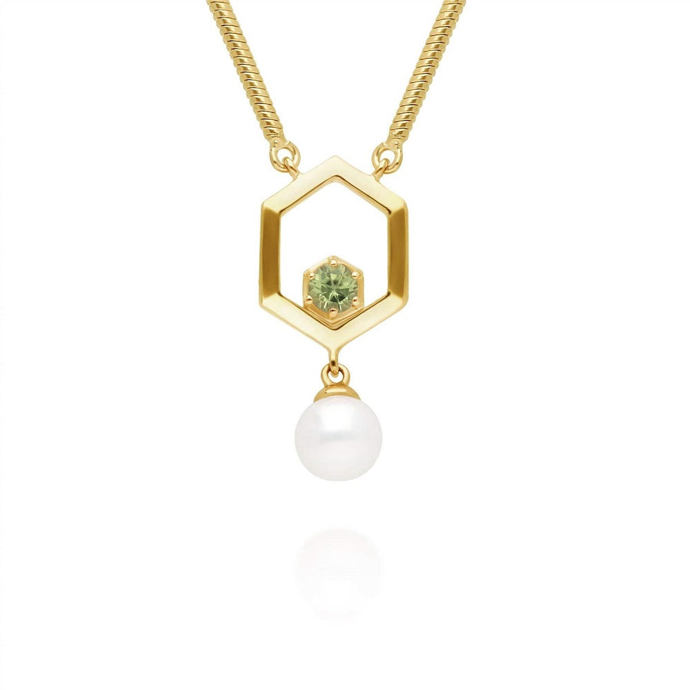 270N0358-07-Silver-Pearl-and-Peridot-Hexagon-Drop-Necklace