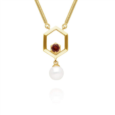 270N0358-08-Silver-Pearl-and-Garnet-Hexagon-Drop-Necklace