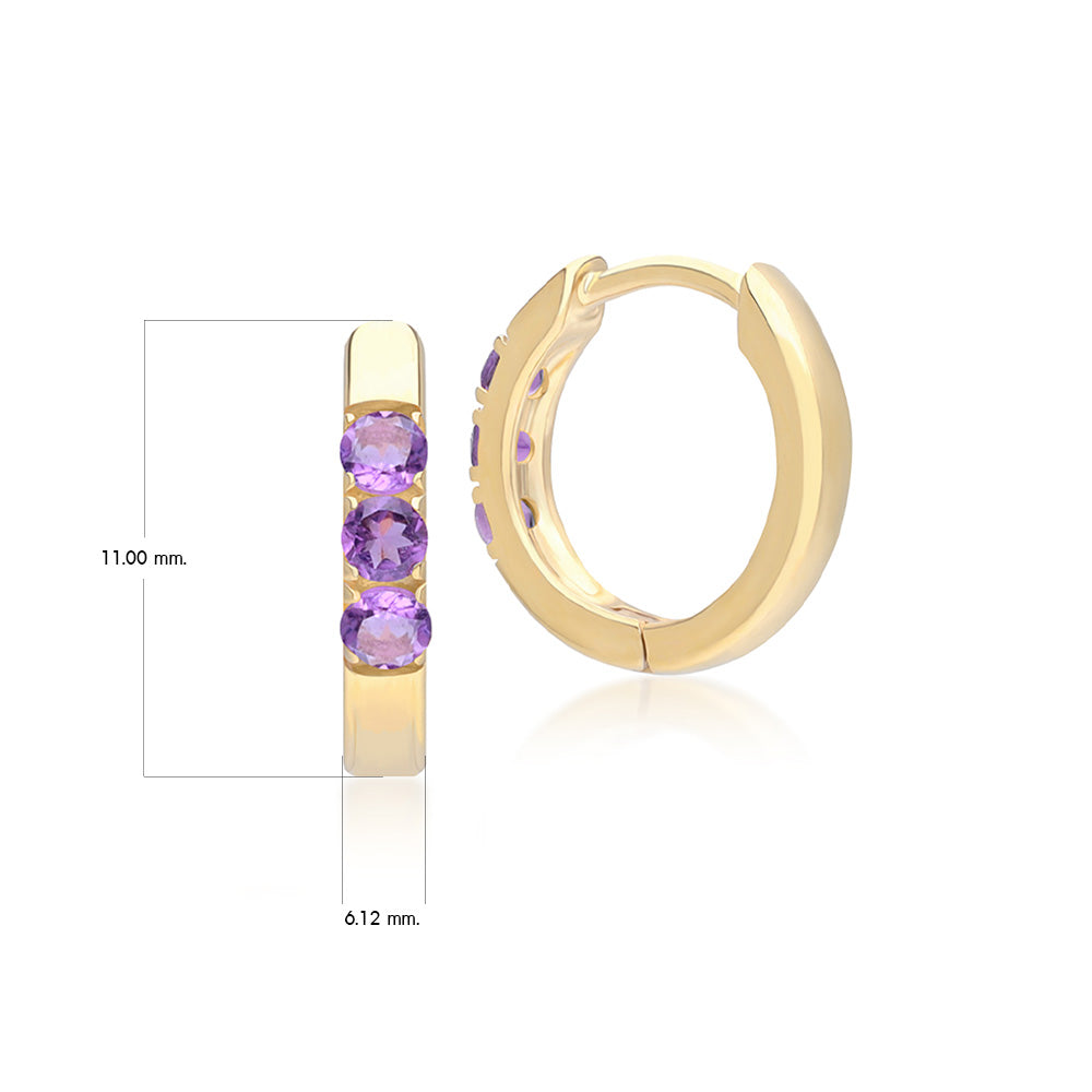 925 Yellow Gold Plated Sterling Silver Amethyst Candy Huggie Hoop Earrings, Size M