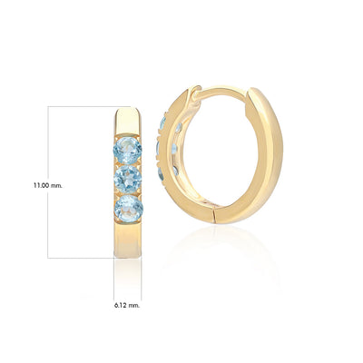 925 Yellow Gold Plated Sterling Silver London Blue Topaz Candy Huggie Hoop Earrings, Size M