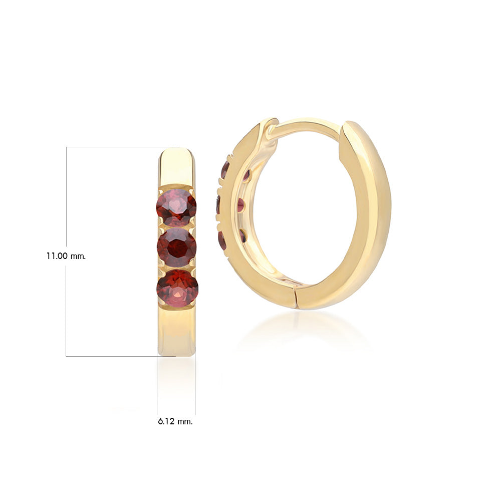 925 Yellow Gold Plated Sterling Silver Garnet Candy Huggie Hoop Earrings, Size M