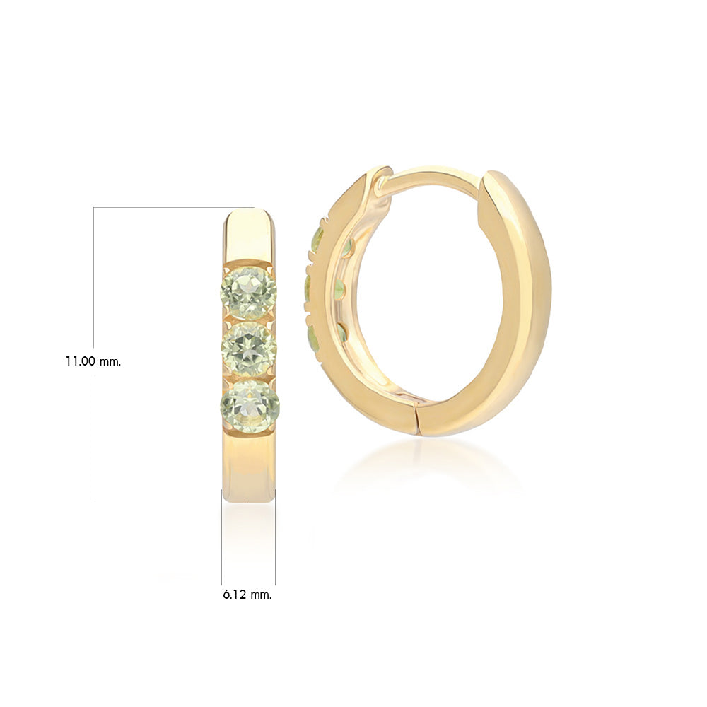 925 Yellow Gold Plated Sterling Silver Peridot Candy Huggie Hoop Earrings, Size M