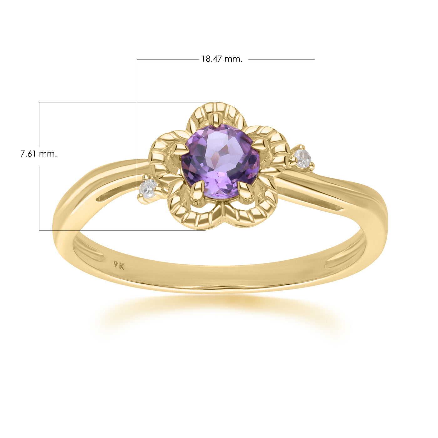 9K Gold Amethyst & Diamond Floral Vine Ring