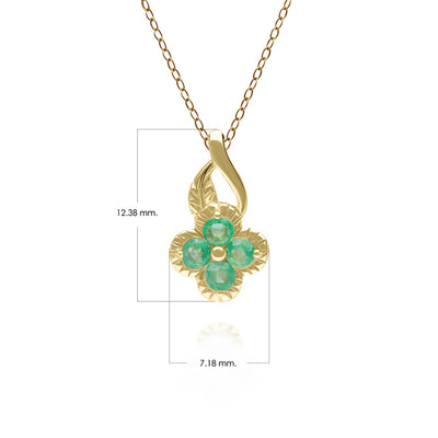 จี้ทองคำ 9K ประดับมรกต (Emerald) ดีไซน์เถาวัลย์ดอกไม้ (ไม่รวมสร้อย)
