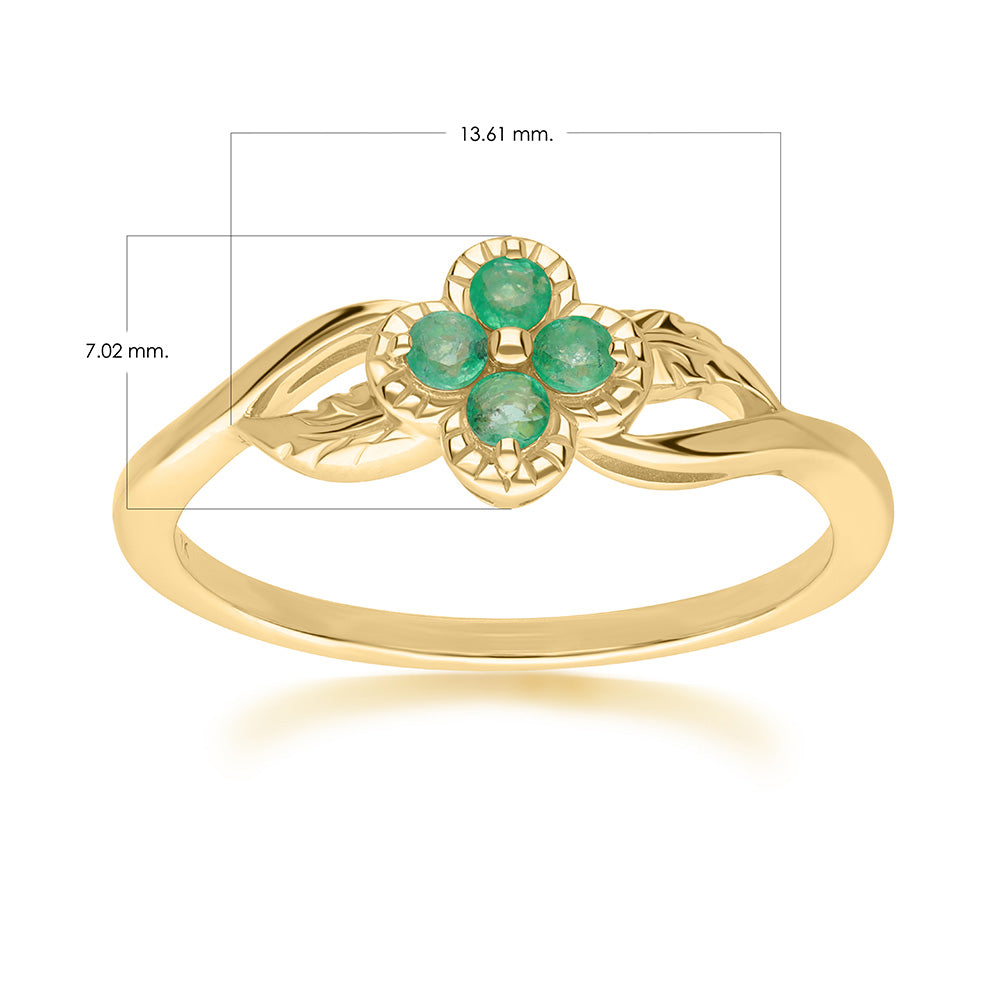 9K Gold Emerald Floral Vine Ring
