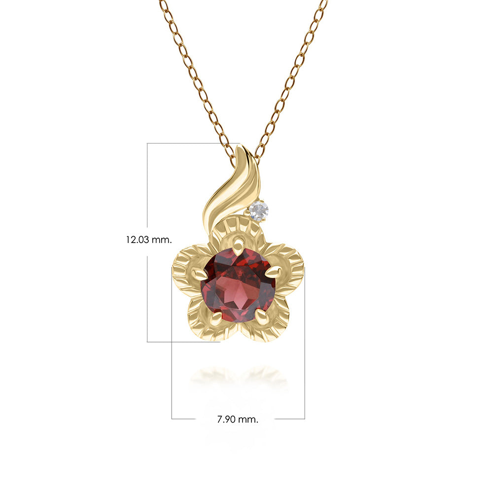 9K Gold Garnet & Diamond Floral Vine Pendant