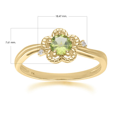 9K Gold Peridot & Diamond Floral Vine Ring
