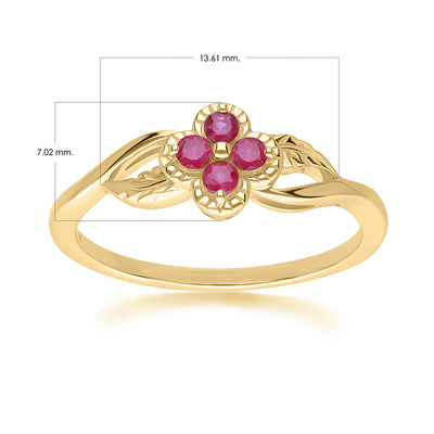 แหวนทองคำ 9K ประดับทับทิม (Ruby) ดีไซน์เถาวัลย์ดอกไม้