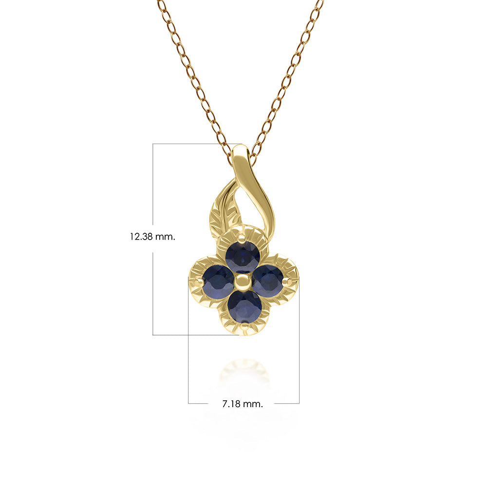 จี้ทองคำ 9K ประดับไพลิน (Blue Sapphire) ดีไซน์เถาวัลย์ดอกไม้ (ไม่รวมสร้อย)