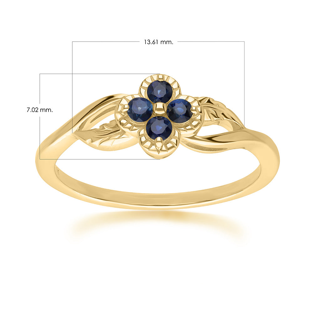 แหวนทองคำ 9K ประดับไพลิน (Blue Sapphire) ดีไซน์เถาวัลย์ดอกไม้