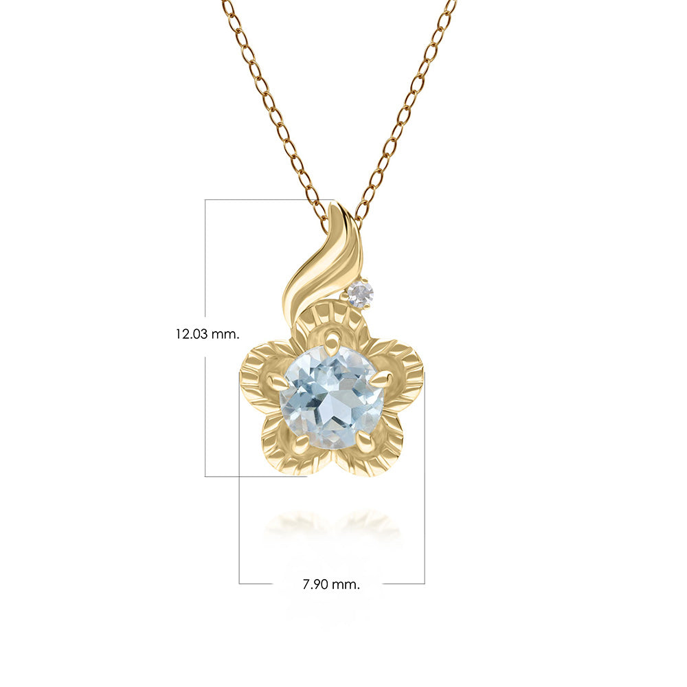 9K Gold Sky Blue Topaz & Diamond Floral Vine Pendant