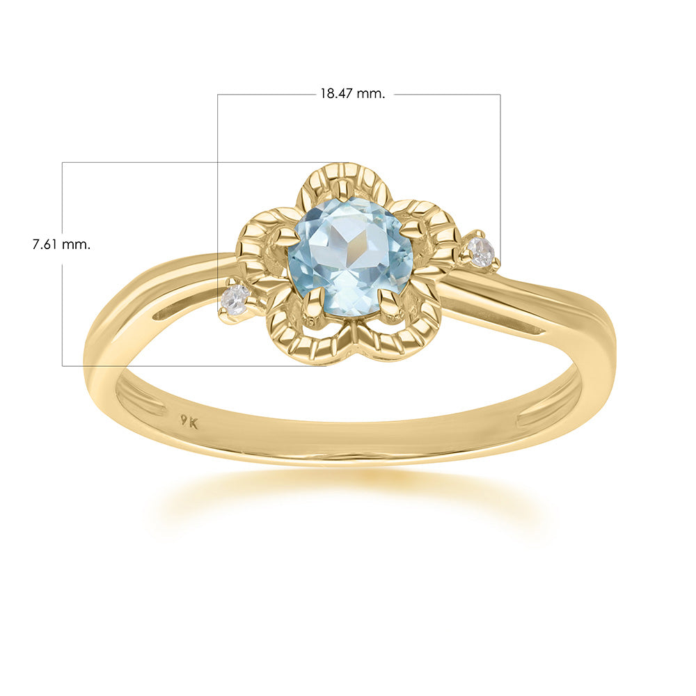 9K Gold Sky Blue Topaz & Diamond Floral Vine Ring