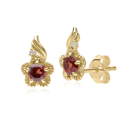 135E1813-03-9K-Gold-garnet-and-diamond-flower-stud-earrings