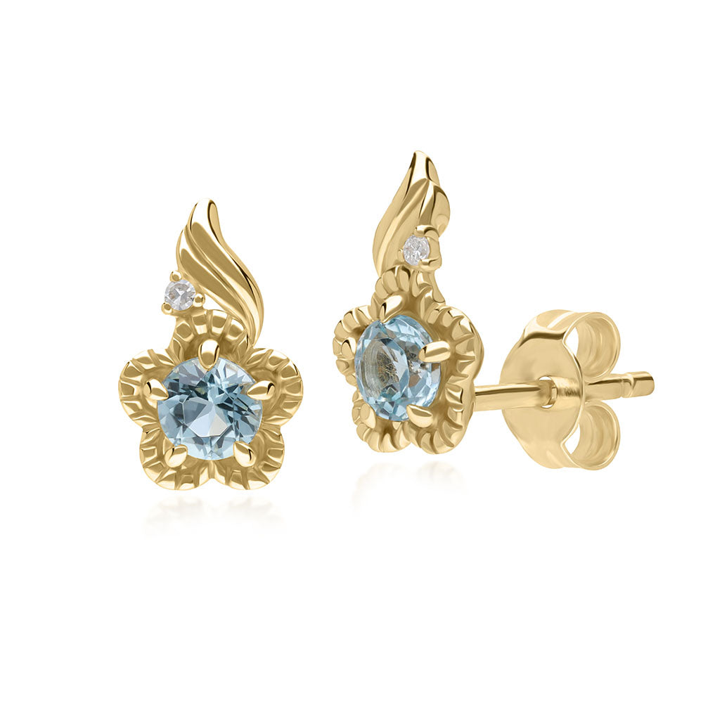 135E1813-01-9K-Gold-sky-blue-topaz-and-diamond-flower-stud-earrings