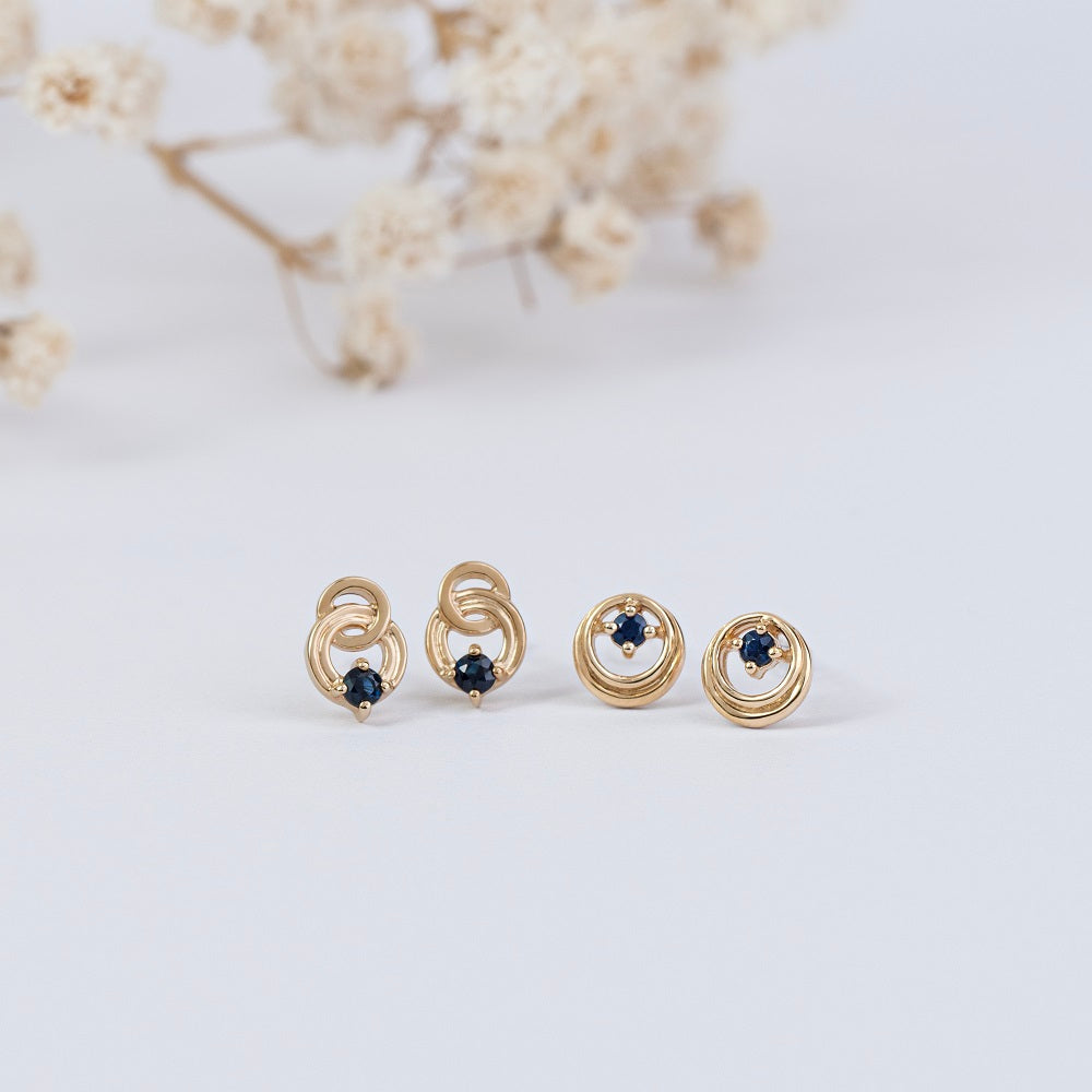 9K Gold Blue Sapphire Open Circle Double Round Stud Earrings 135E1832-01_1