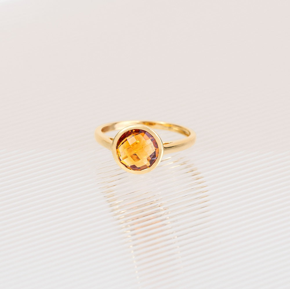 Rainbow Gemstone Round Citrine Ring in Gold Plated Sterling Silver