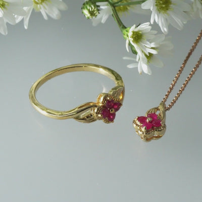9K Gold Ruby Floral Vine Pendant