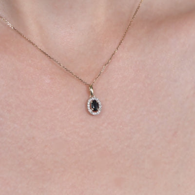 9K Gold Oval Blue Sapphire & Diamond Classic Halo Pendant (Chain sold separately)