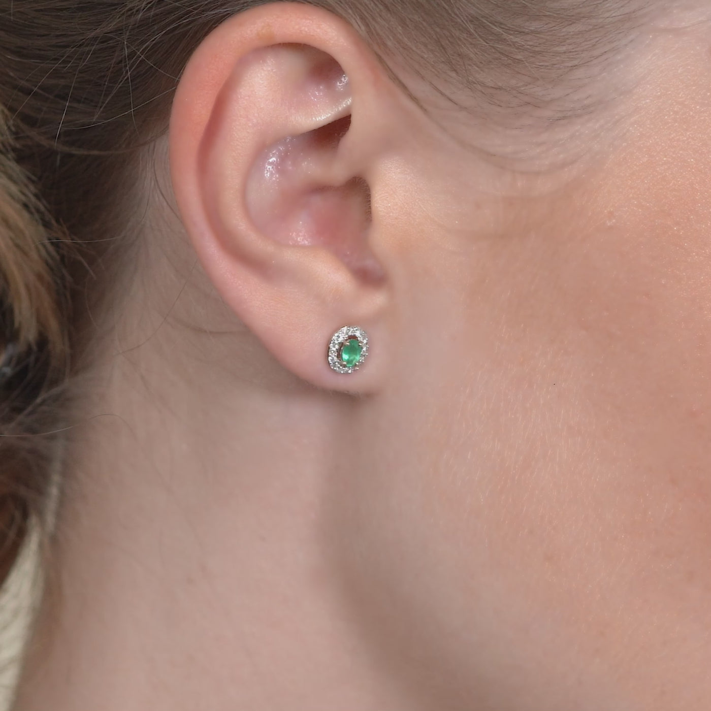 9K Gold Oval Emerald & Diamond Classic Halo Earrings