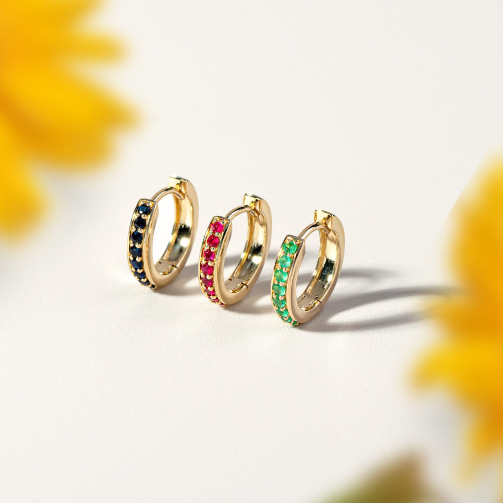 9K Gold Emerald Candy Huggie Hoop Earrings, size L – GemondoTh