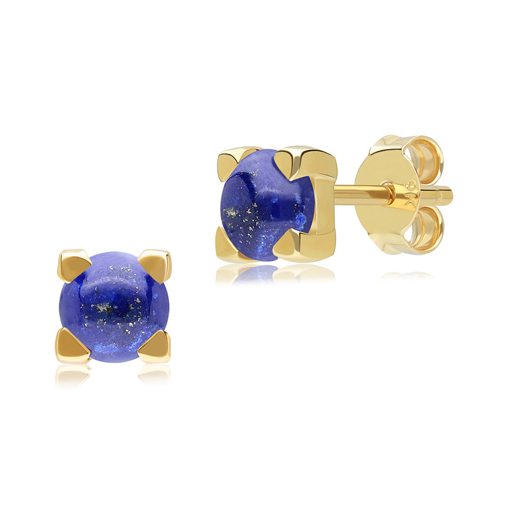 9K Gold Classic Round Lapis Lazuli Four Claws Stud Earrings