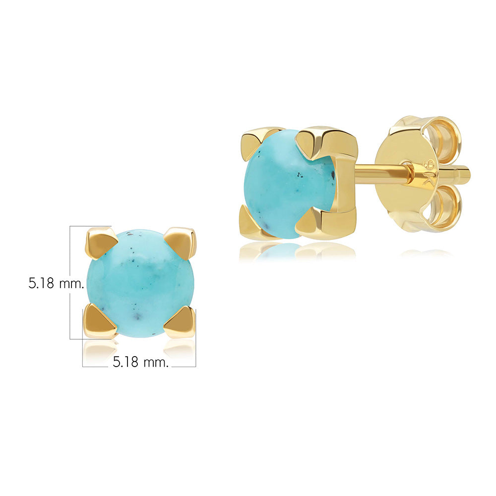 Gold Turquoise Four Claws Stud Earrings