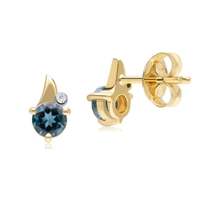 Gold London Blue Topaz Leaf Stud Earrings