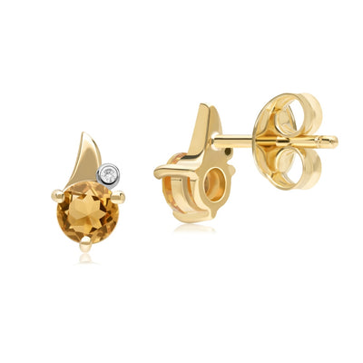 Gold Citrine Leaf Stud Earrings